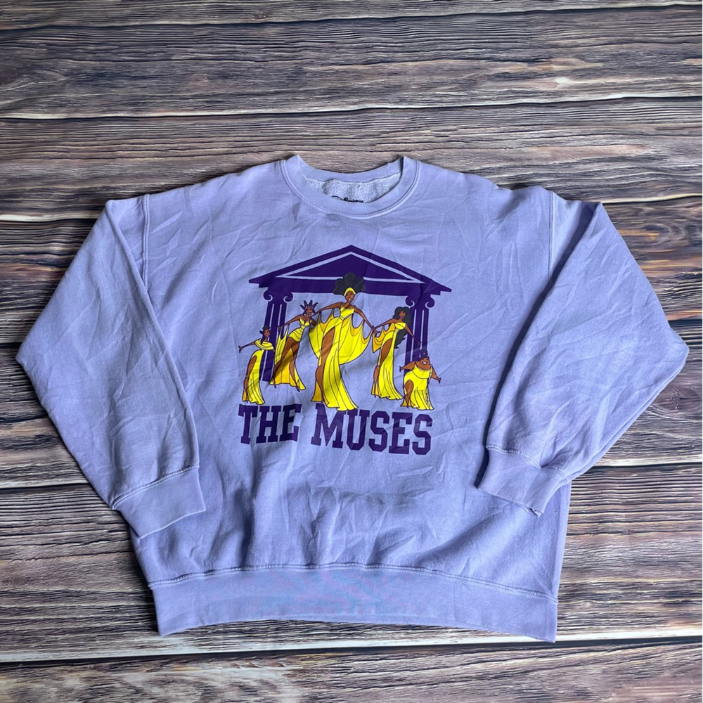 Disney Hercules Sweatshirt The Muses Crew Neck Lavender Unisex Adult Size Large